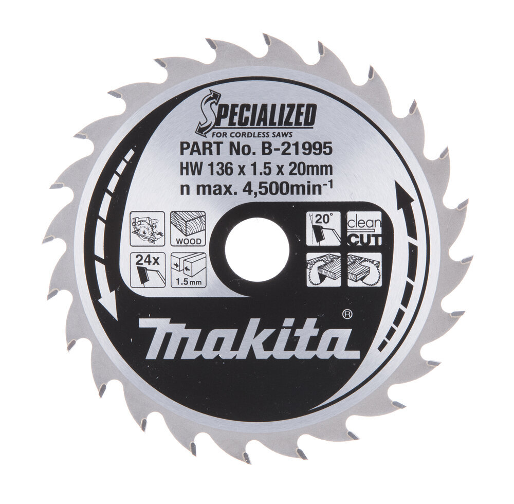 T.C.T saeketas 136X1.5X20mm 20° T24 B-21995 Makita цена и информация | Käsitööriistad | hansapost.ee