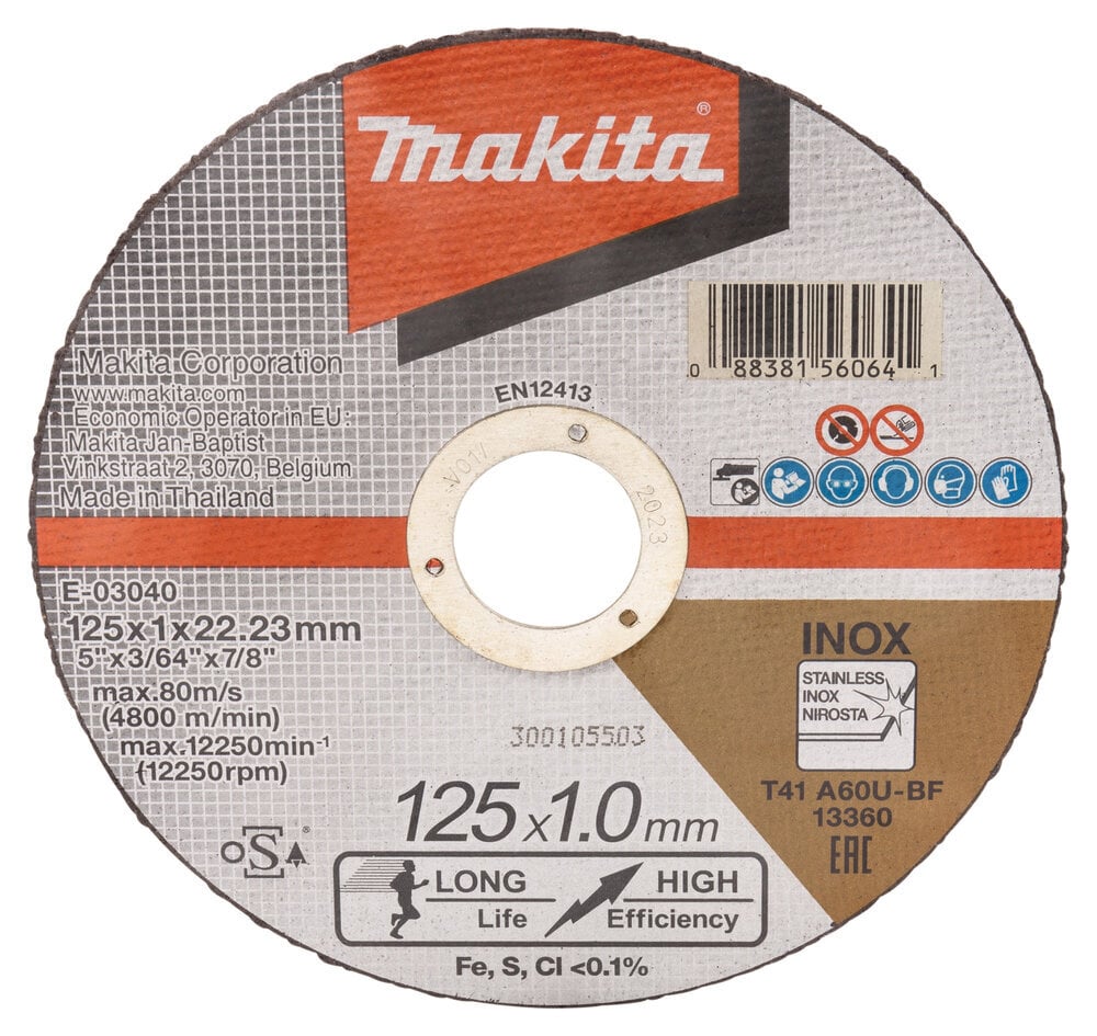 LÕIKKEKETAS 125x1 mm RST/ METALL 12Tk E-03040-12 Makita цена и информация | Käsitööriistad | hansapost.ee