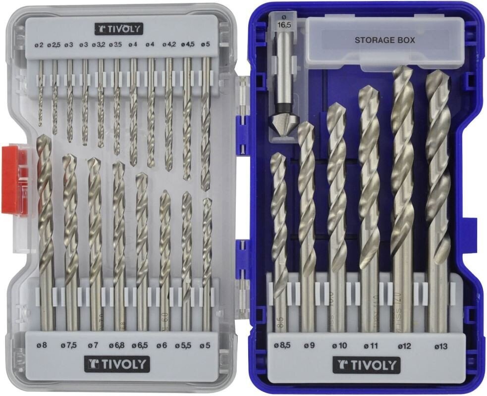 Tivoli puurikomplekt metallile 2-13 mm, HSS, 25 puuri ja koonus 16,5 mm hind ja info | Käsitööriistad | hansapost.ee