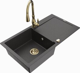 Гранитная кухонная мойка Mexen Leo со смесителем и сифоном, Black granite+Gold цена и информация | Раковины на кухню | hansapost.ee