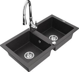 Гранитная кухонная мойка Mexen Mario с краном и сифоном, Black granite+Chrome цена и информация | Раковины на кухню | hansapost.ee