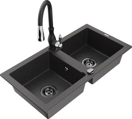 Гранитная кухонная мойка Mexen Mario со смесителем и сифоном, Black granite+Black цена и информация | Раковины на кухню | hansapost.ee