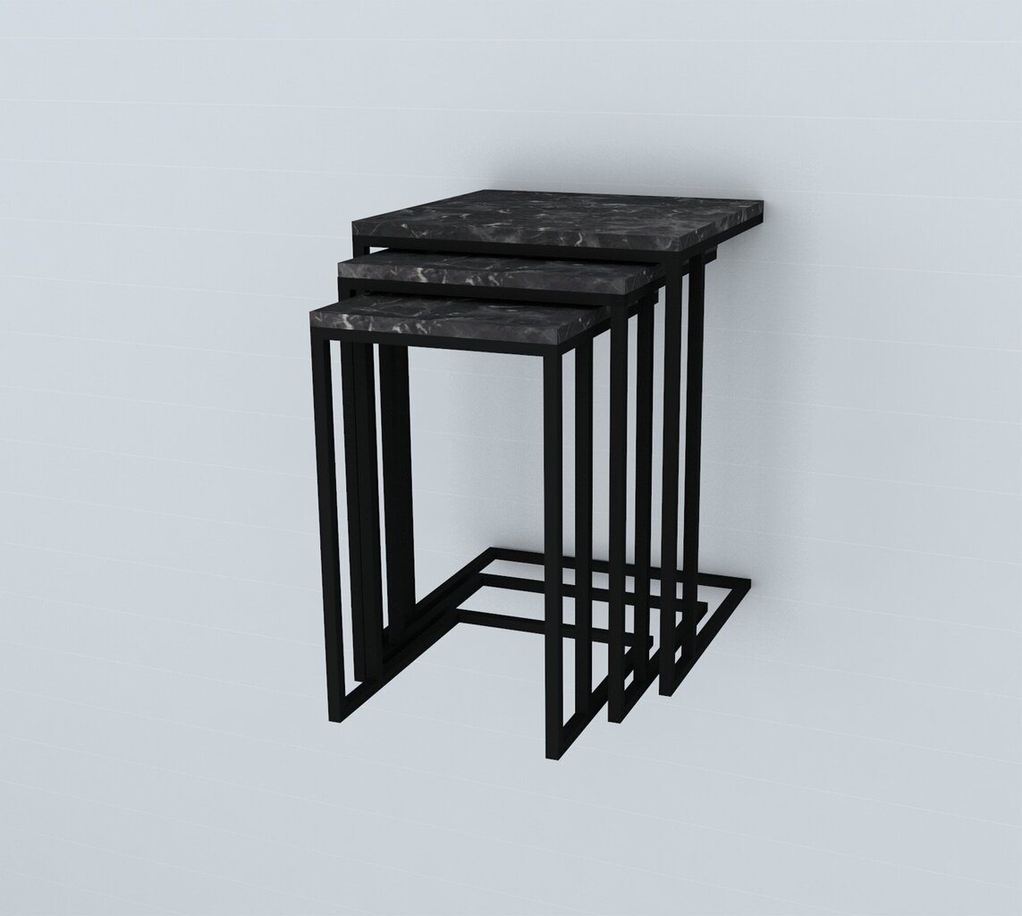 3 kohvilaua komplekt Kalune Design Black Mermer, must hind ja info | Diivanilauad | hansapost.ee