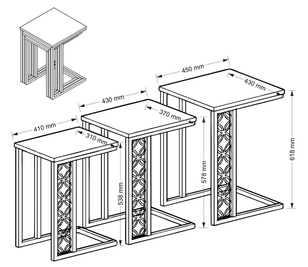 3 kohvilaua komplekt Kalune Design Klark, pruun/must цена и информация | Diivanilauad | hansapost.ee