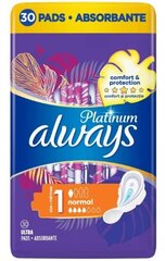 Hügieenisidemed Always Platinum Normal, 30 tk. hind ja info | Tampoonid, hügieenisidemed ja menstruaalanumad | hansapost.ee