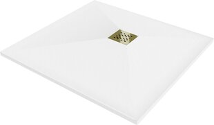 Ruudukujuline dušialus Mexen Stone+ koos sifooniga, 90 x 90 cm, White+Gold price and information | Shower trays | hansapost.ee