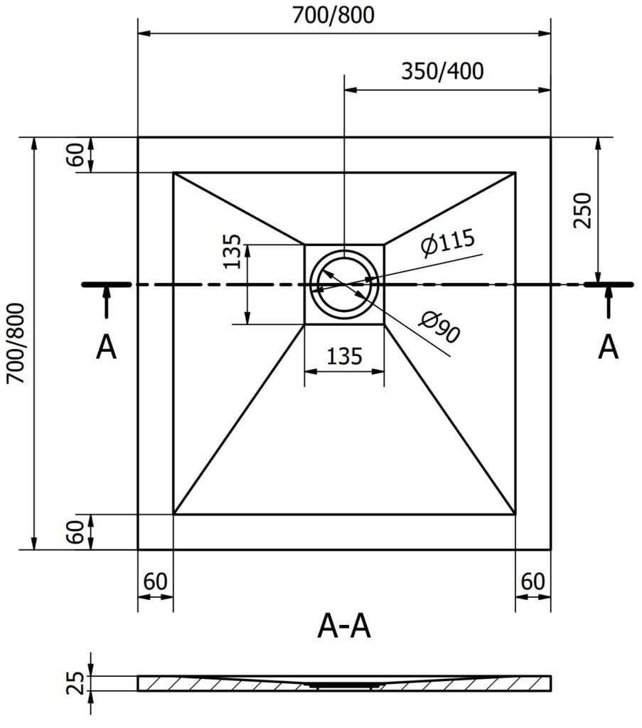 Ruudukujuline dušialus Mexen Stone+ koos sifooniga, 70 x 70 cm, White+Black цена и информация | Dušialused | hansapost.ee