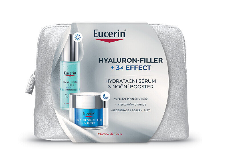 Kosmeetikakomplekt Eucerin Hyaluron-Filler+3x Effect Booster: seerum, 30 ml + ööseerum, 50 ml + kosmeetikakott цена и информация | Näoõlid, ampullid ja seerumid | hansapost.ee