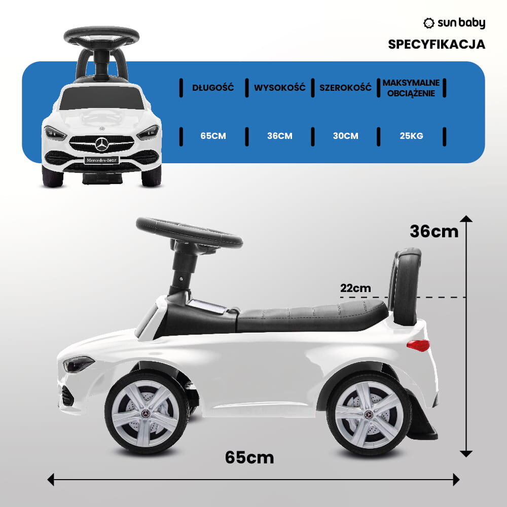 Tõukeauto lastele Mercedes C-Class Coupe Sun Baby, valge цена и информация | Beebide mänguasjad | hansapost.ee