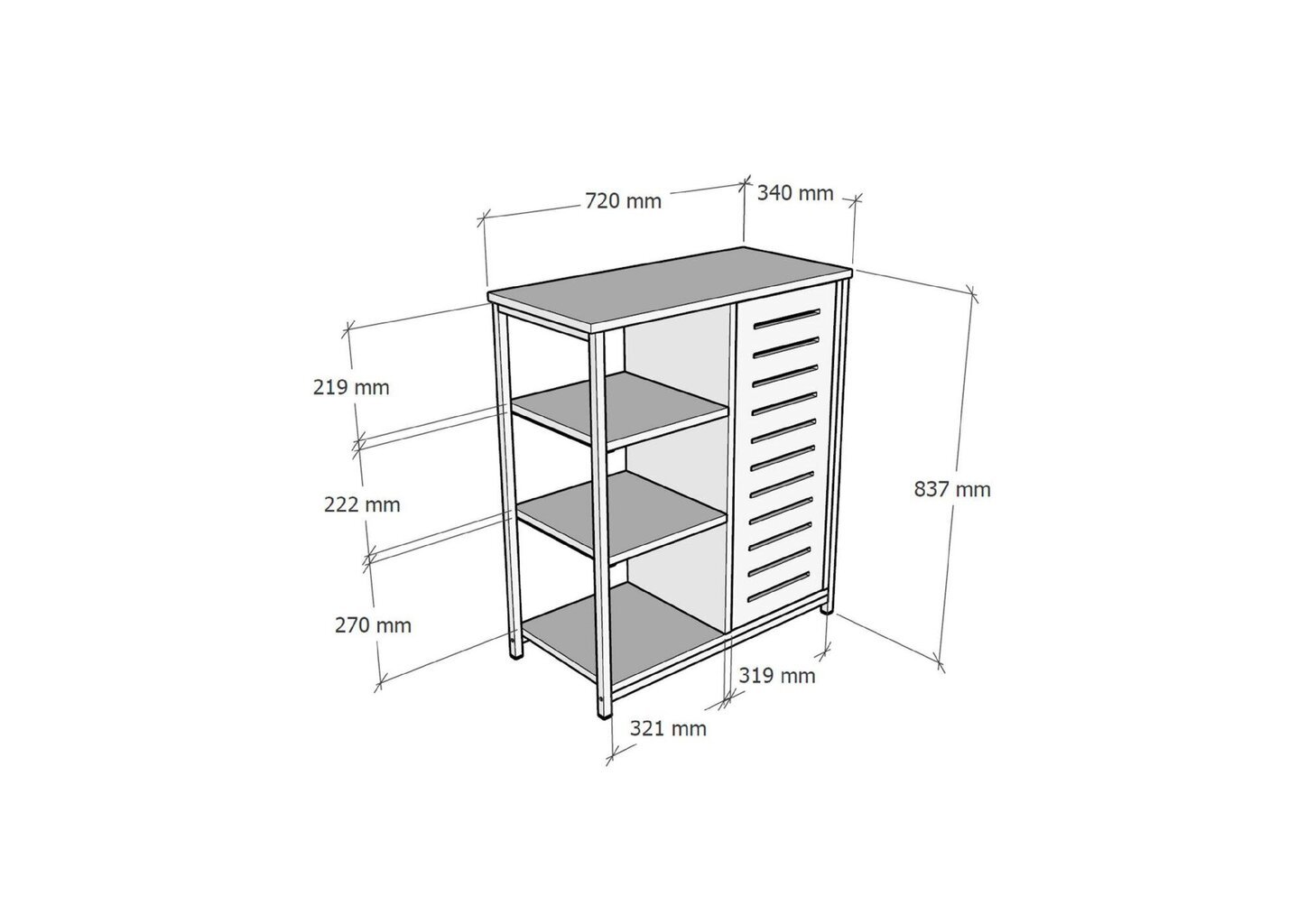 Riiul Asir, 72x83,7x34 cm, beež/must hind ja info | Riiulid | hansapost.ee