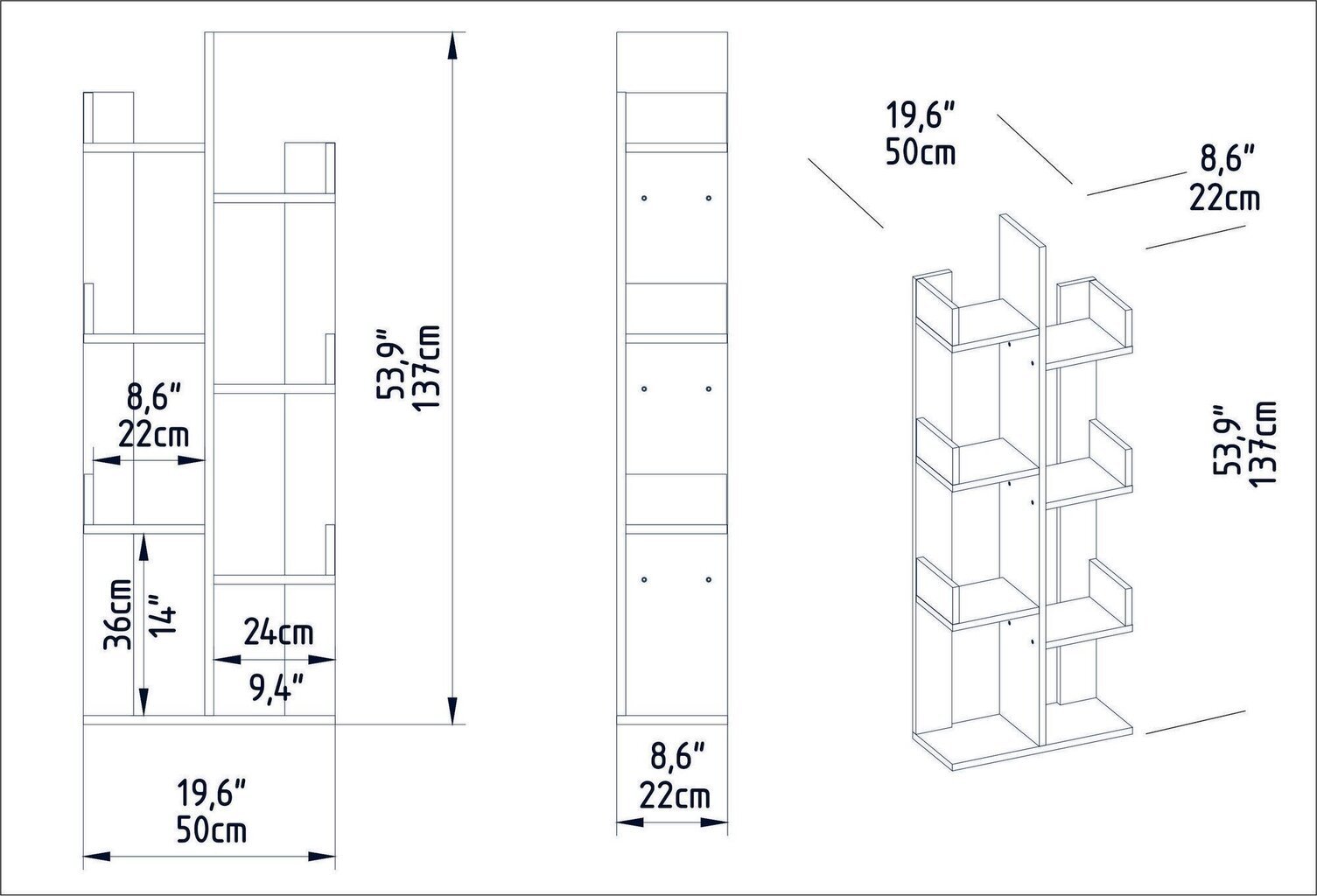 Riiul Asir, 50x22x173 cm, valge hind ja info | Riiulid | hansapost.ee