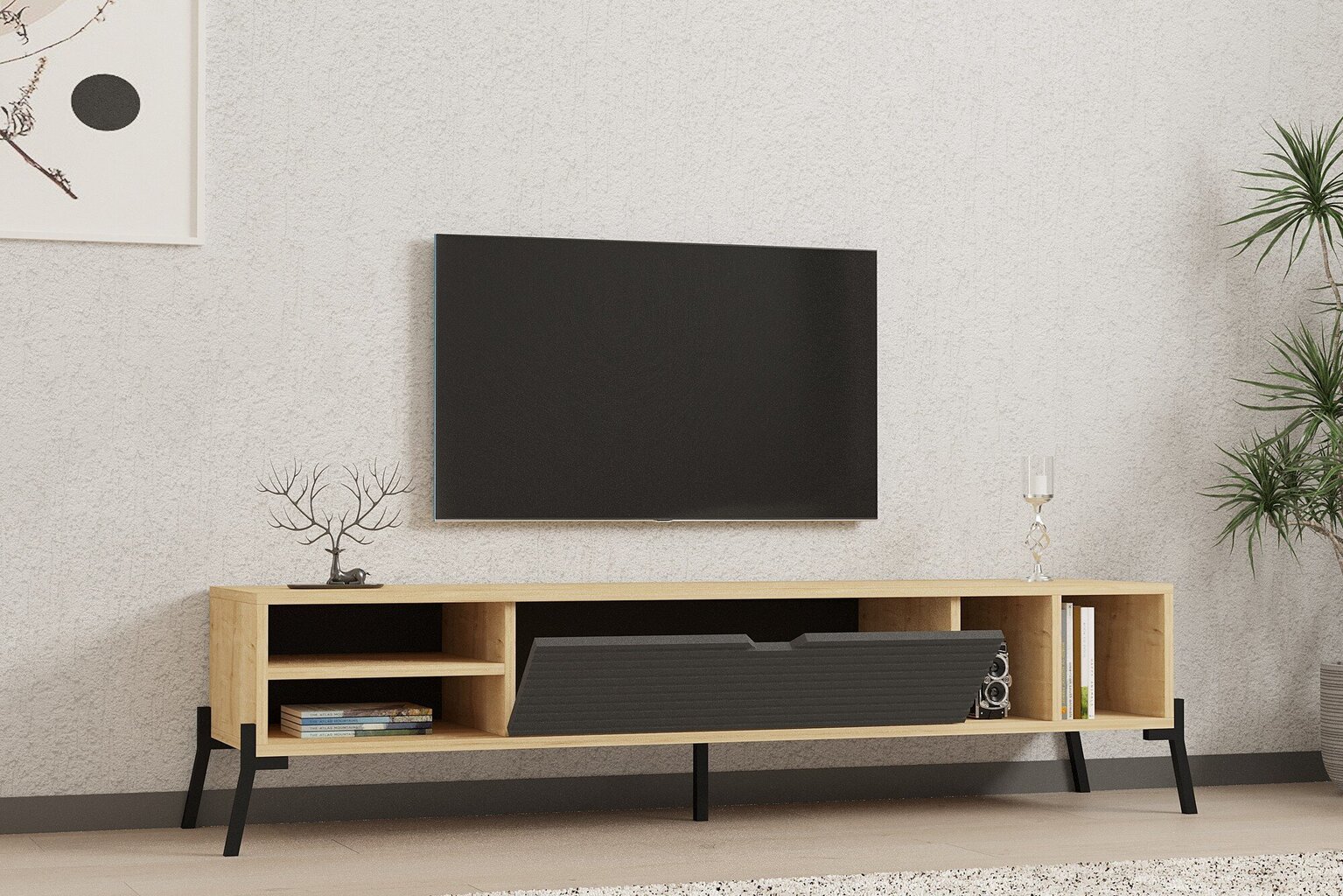 TV alus Asir, 160x36x40 cm, beež/hall цена и информация | Televiisori alused | hansapost.ee