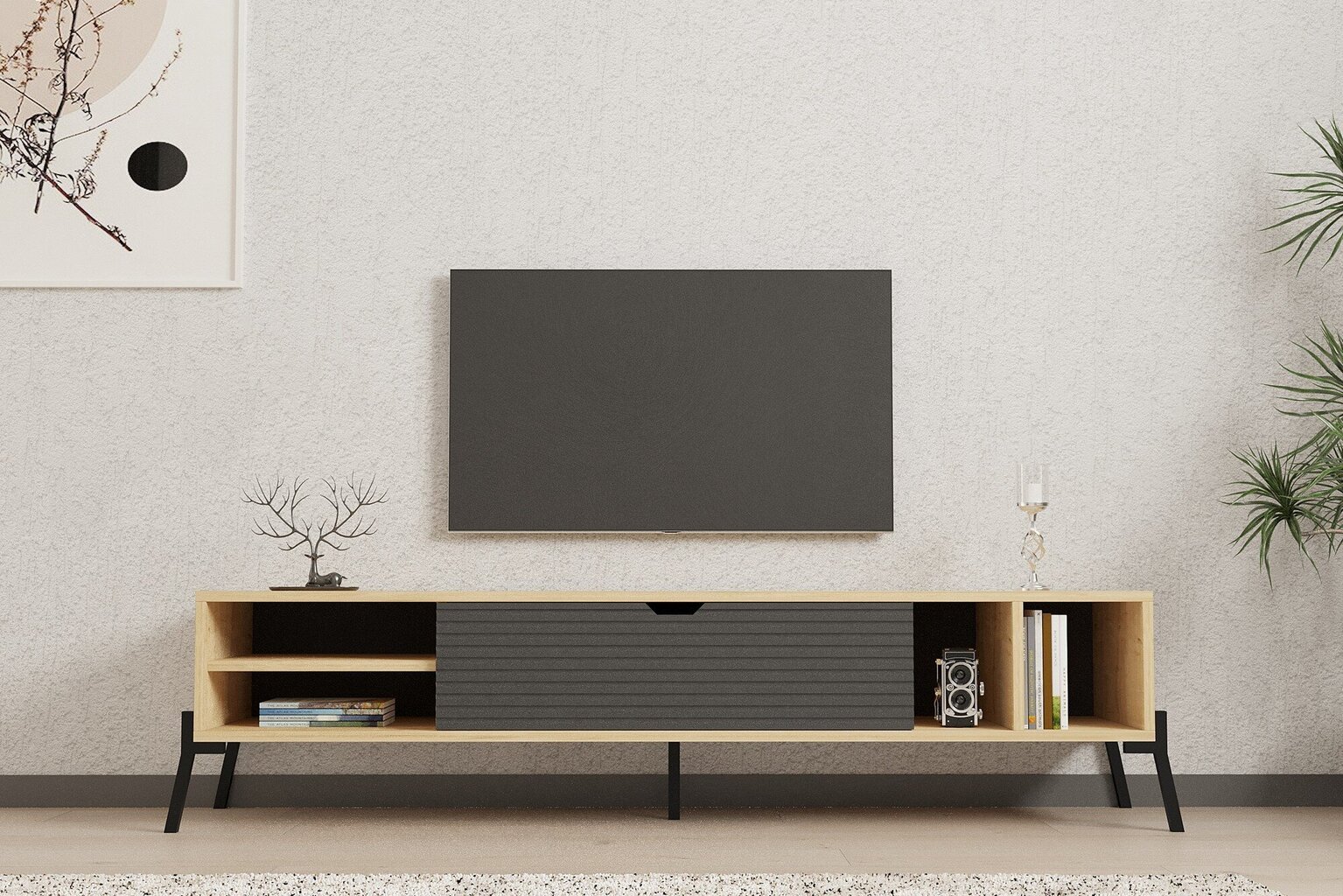 TV alus Asir, 160x36x40 cm, beež/hall цена и информация | Televiisori alused | hansapost.ee