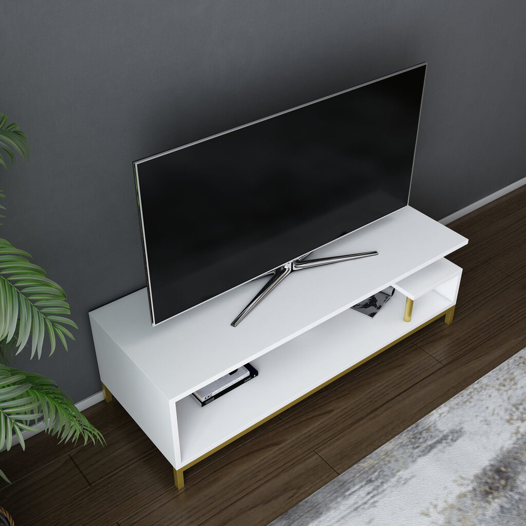 TV alus Asir, 120x44,6x37,6 cm, kuldne/valge цена и информация | Televiisori alused | hansapost.ee