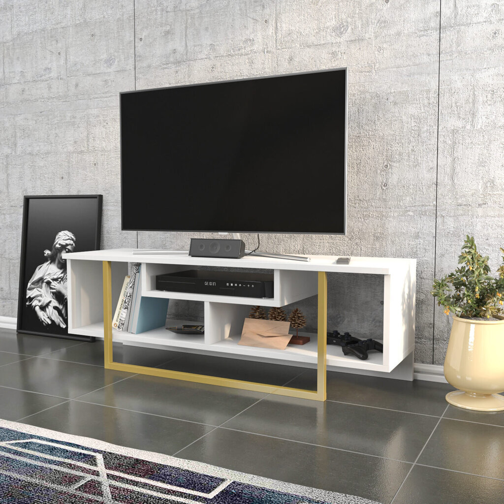 TV alus Asir, 120x35,2x40,2 cm, valge/kuldne hind ja info | Televiisori alused | hansapost.ee