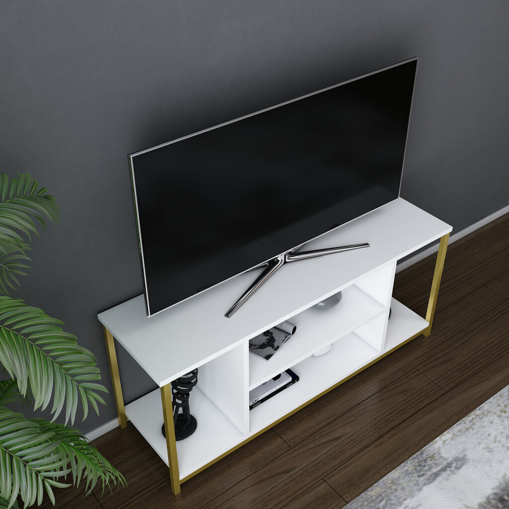 TV alus Asir, 120x35x50,8 cm, valge/kuldne hind ja info | Televiisori alused | hansapost.ee