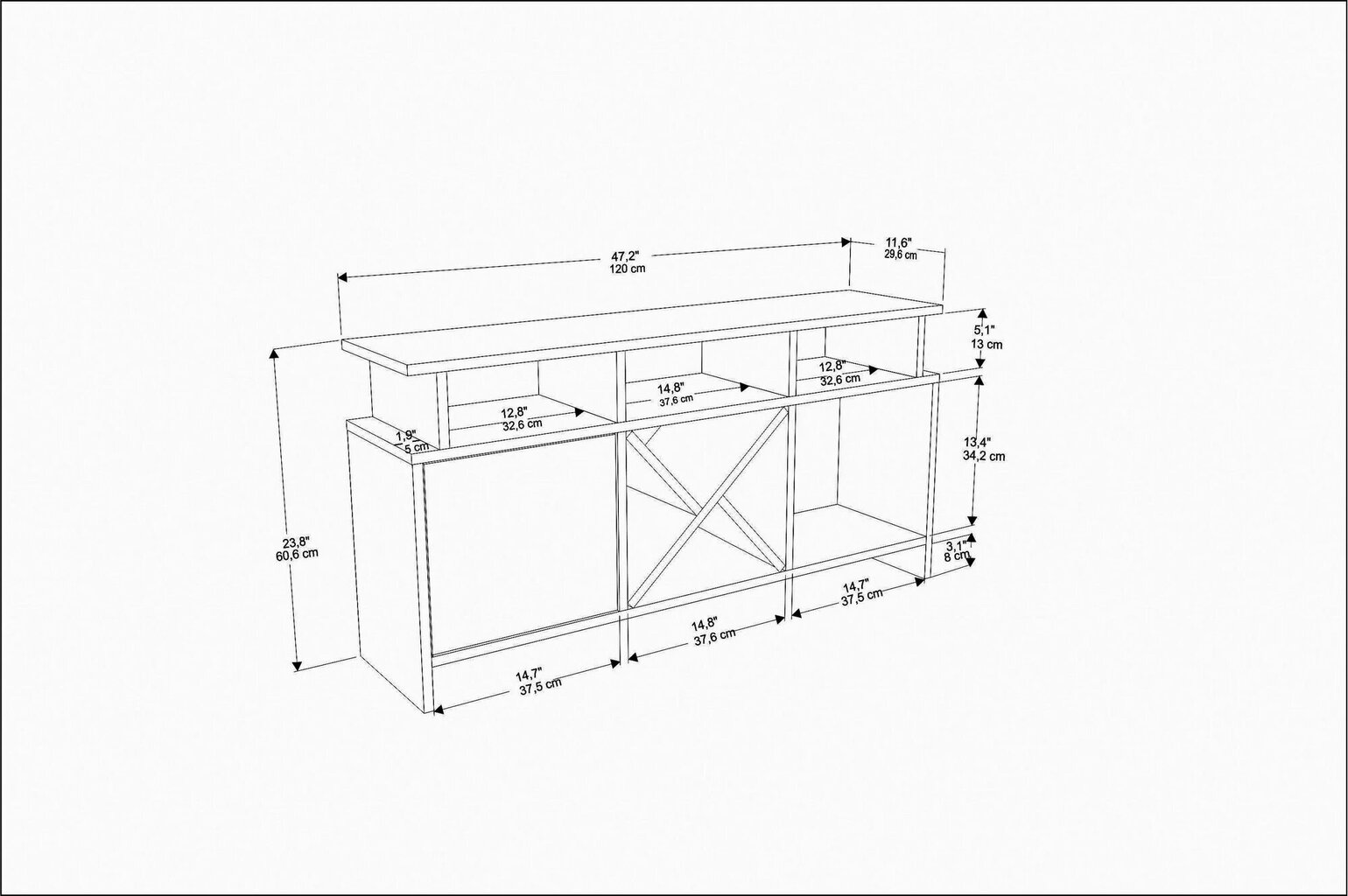 TV alus Asir, 120x29,9x60,6 cm, valge цена и информация | Televiisori alused | hansapost.ee