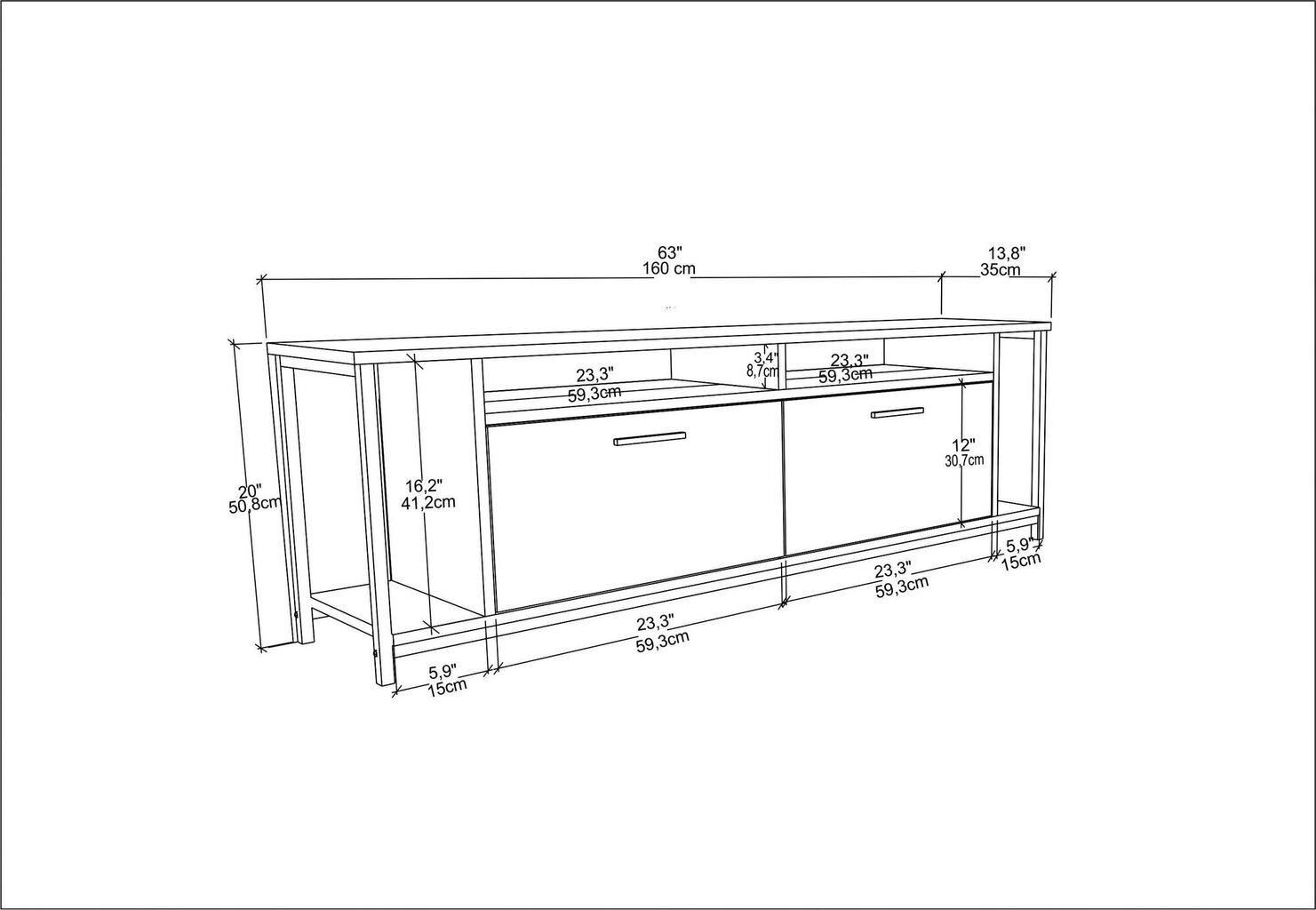 TV alus Asir, 160x35x50,8 cm, must/pruun hind ja info | Televiisori alused | hansapost.ee