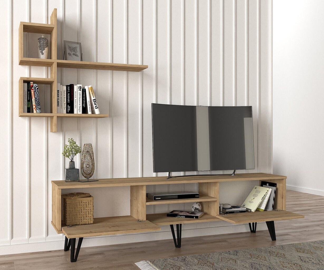 TV alus Asir, 180x51x35cm, 90x84,6x22cm, beež hind ja info | Televiisori alused | hansapost.ee