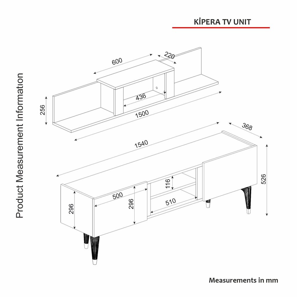 TV üksus Asir, 154x52,6x36,8cm, beež/must hind ja info | Televiisori alused | hansapost.ee