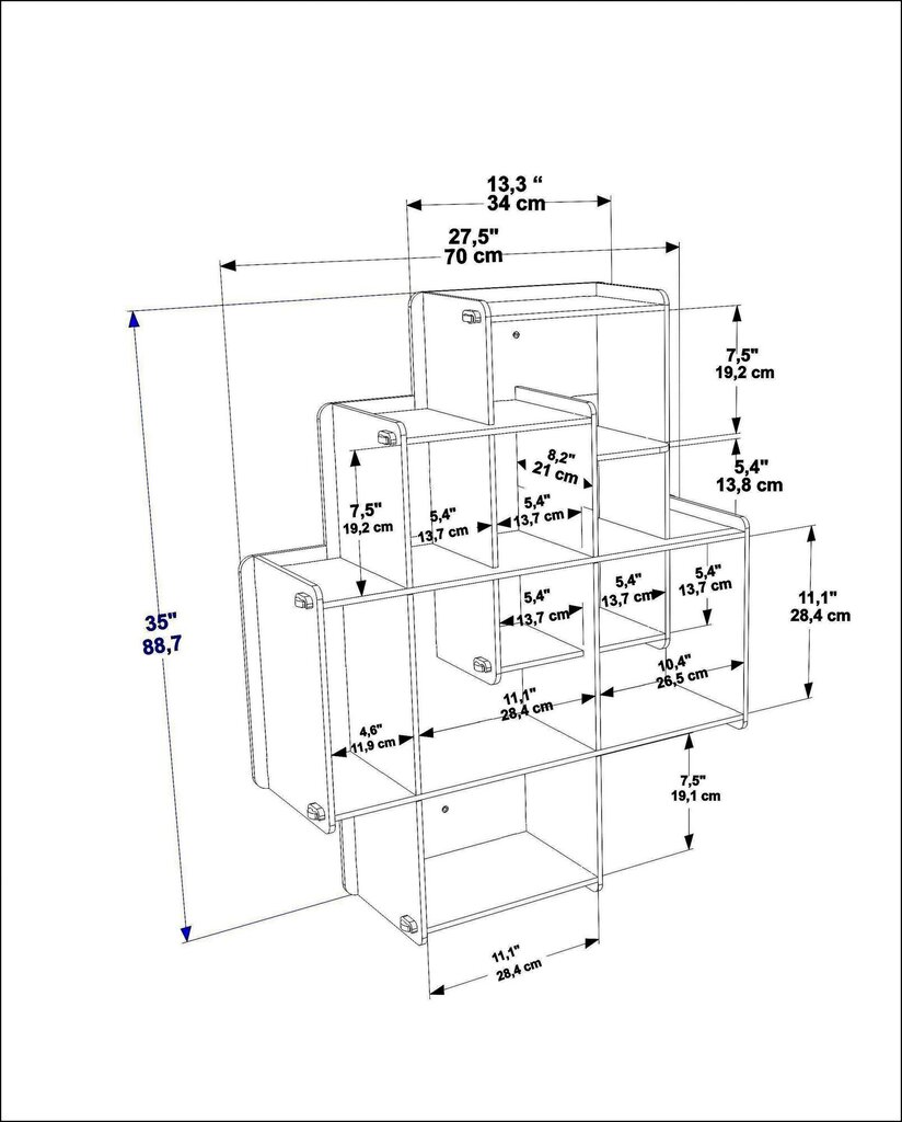 Riiul Asir, 70x88,7x21 cm, pruun hind ja info | Riiulid | hansapost.ee