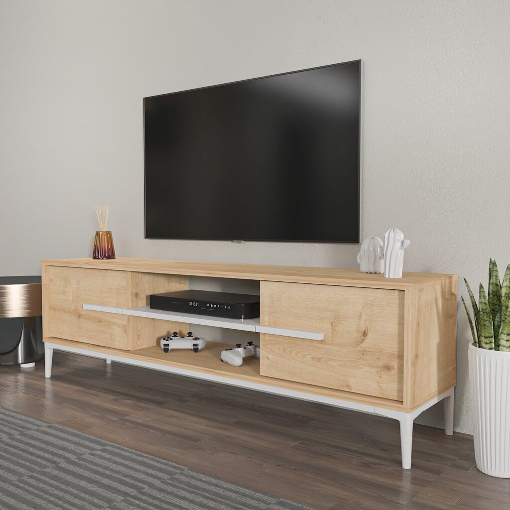 TV alus Asir, 120x43,6x29,6 cm, valge/pruun hind ja info | Televiisori alused | hansapost.ee