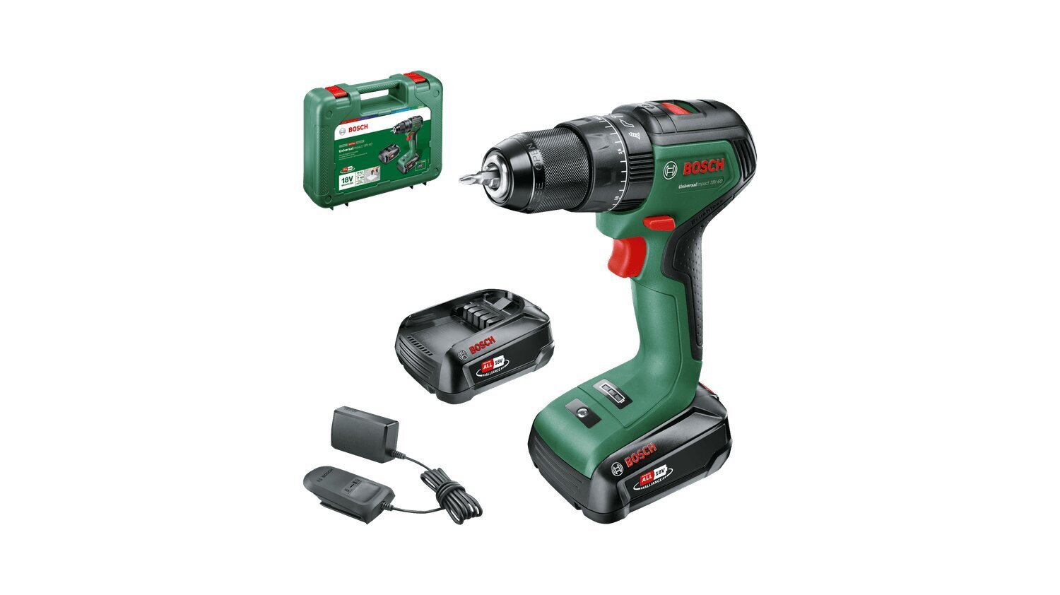 Akulööktrell Bosch Green Universal Impact 18V-60, 18V, 2 x 2 Ah akut цена и информация | Akutrellid, puurid ja kruvikeerajad | hansapost.ee