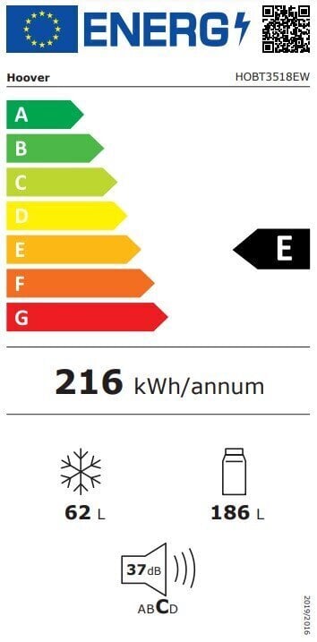 Hoover HOBT3518EW цена и информация | Külmkapid-külmikud | hansapost.ee