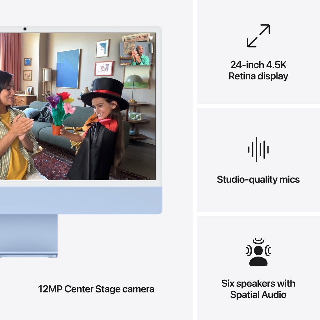iMac 24” 4,5K Retina, Apple M4 8C CPU, 8C GPU/16GB/256GB SSD/Blue/INT MWUF3ZE/A hind ja info | Lauaarvutid | hansapost.ee