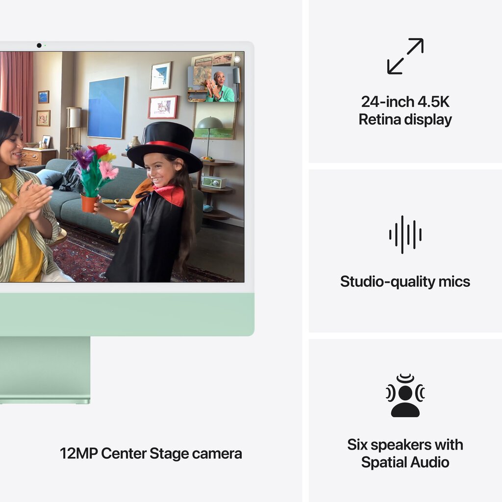 iMac 24” 4.5K Retina, Apple M4 10C CPU, 10C GPU/16GB/256GB SSD/Green/SWE MWUY3KS/A цена и информация | Lauaarvutid | hansapost.ee
