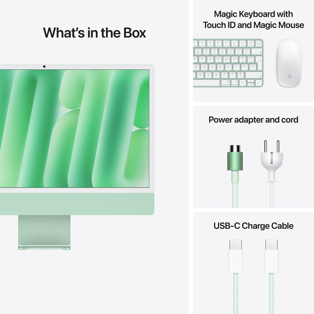 iMac 24” 4.5K Retina, Apple M4 10C CPU, 10C GPU/16GB/512GB SSD/Green/RUS MWV03RU/A цена и информация | Lauaarvutid | hansapost.ee