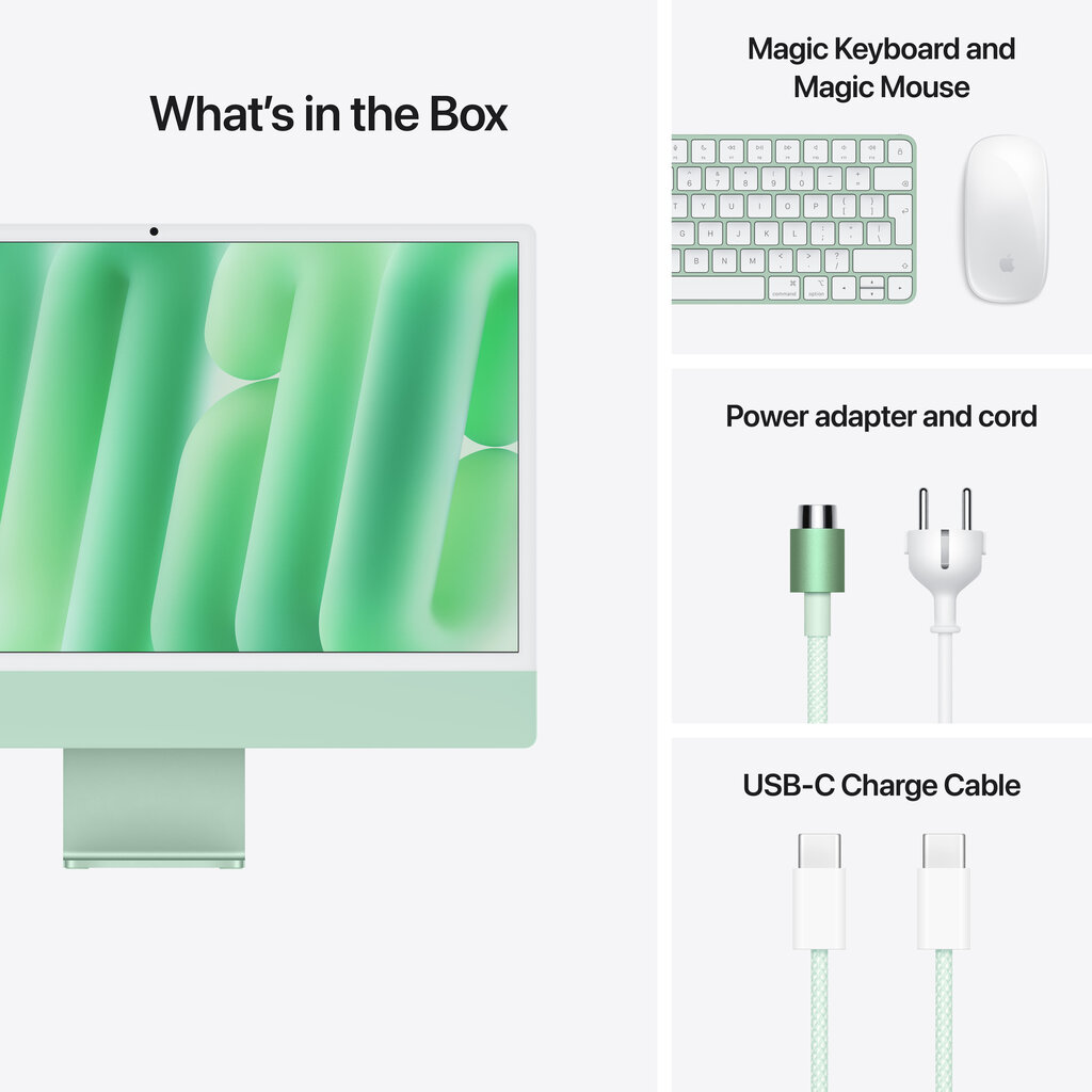 iMac 24” 4.5K Retina, Apple M4 8C CPU, 8C GPU/16GB/256GB SSD/Green/SWE MWUE3KS/A hind ja info | Lauaarvutid | hansapost.ee