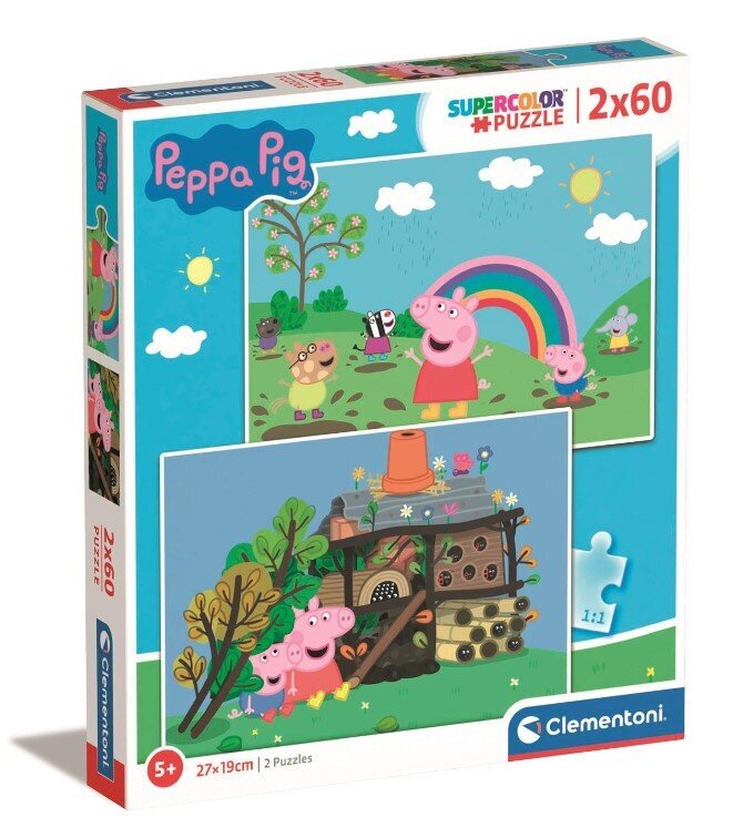 Pusle SuperKolor Peppa Pig Clementoni, 21622, 2x60 tk цена и информация | Pusled lastele ja täiskasvanutele | hansapost.ee