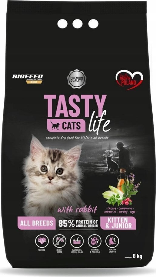 Biofeed kuivtoit kassile Tasty Cats Life Kitten Junior Rabbit, 8kg цена и информация | Kassi kuivtoit ja kassikrõbinad | hansapost.ee