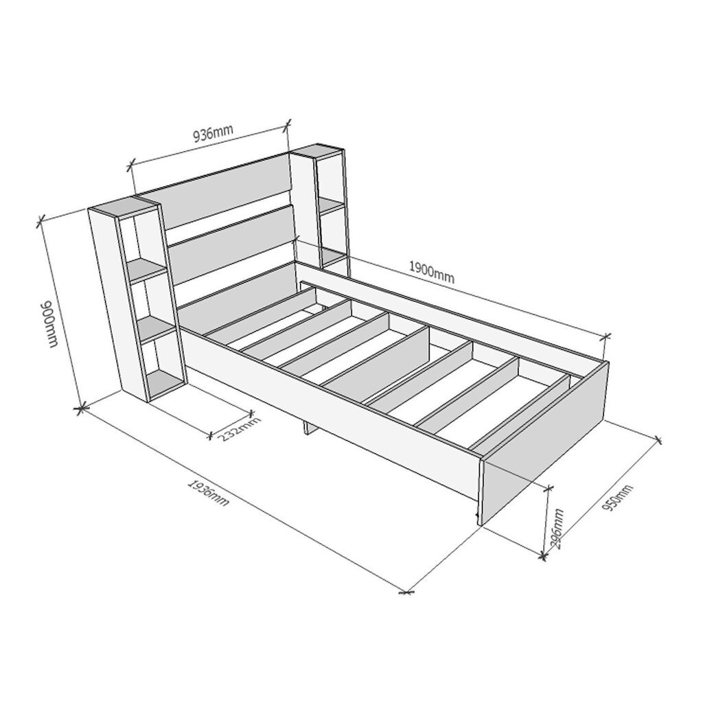 Voodi Asir Smart v2, 90x190 cm, valge цена и информация | Voodid | hansapost.ee