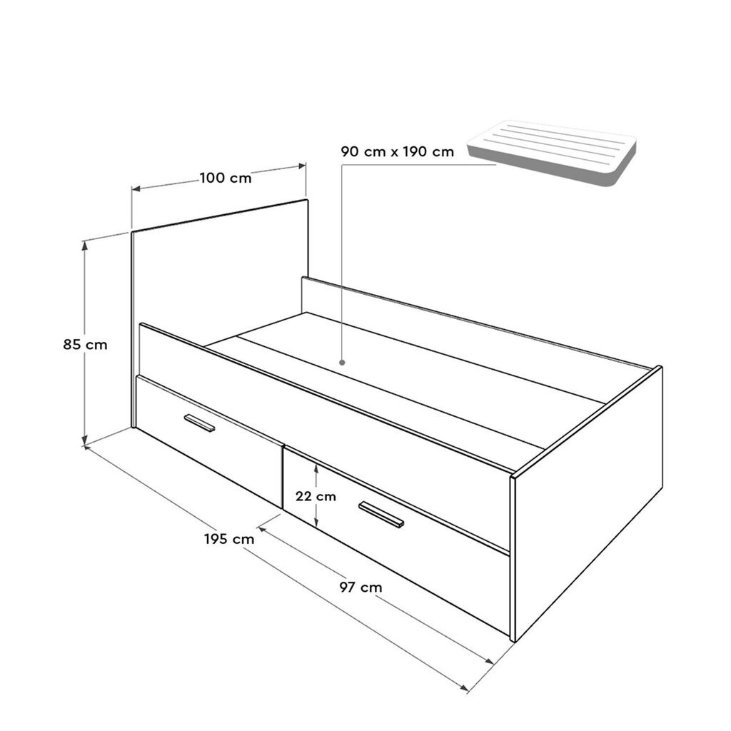 Voodi Asir Kry-792-Sd-2, 90x190 cm, pruun hind ja info | Voodid | hansapost.ee