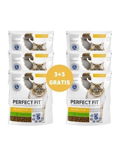 Perfect Fit Sensitive 1+ kalkuniga, 6x750 g hind ja info | Kassi kuivtoit ja kassikrõbinad | hansapost.ee