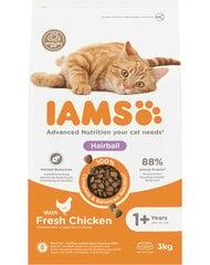 IAMS For Vitality Adult Hairball с курицей, 3 кг цена и информация | Сухой корм для кошек | hansapost.ee