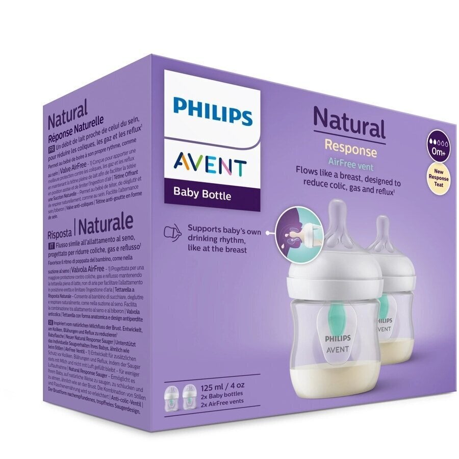 Pudelid Philips Avent Natural Response, 0 kuud+, 2 tk, 125 ml hind ja info | Lutipudelid ja tarvikud | hansapost.ee