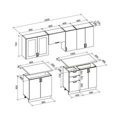 5-osaline köögimööbli komplekt Halmar Viktoria 240, valge/sinine price and information | Kitchen furniture sets | hansapost.ee