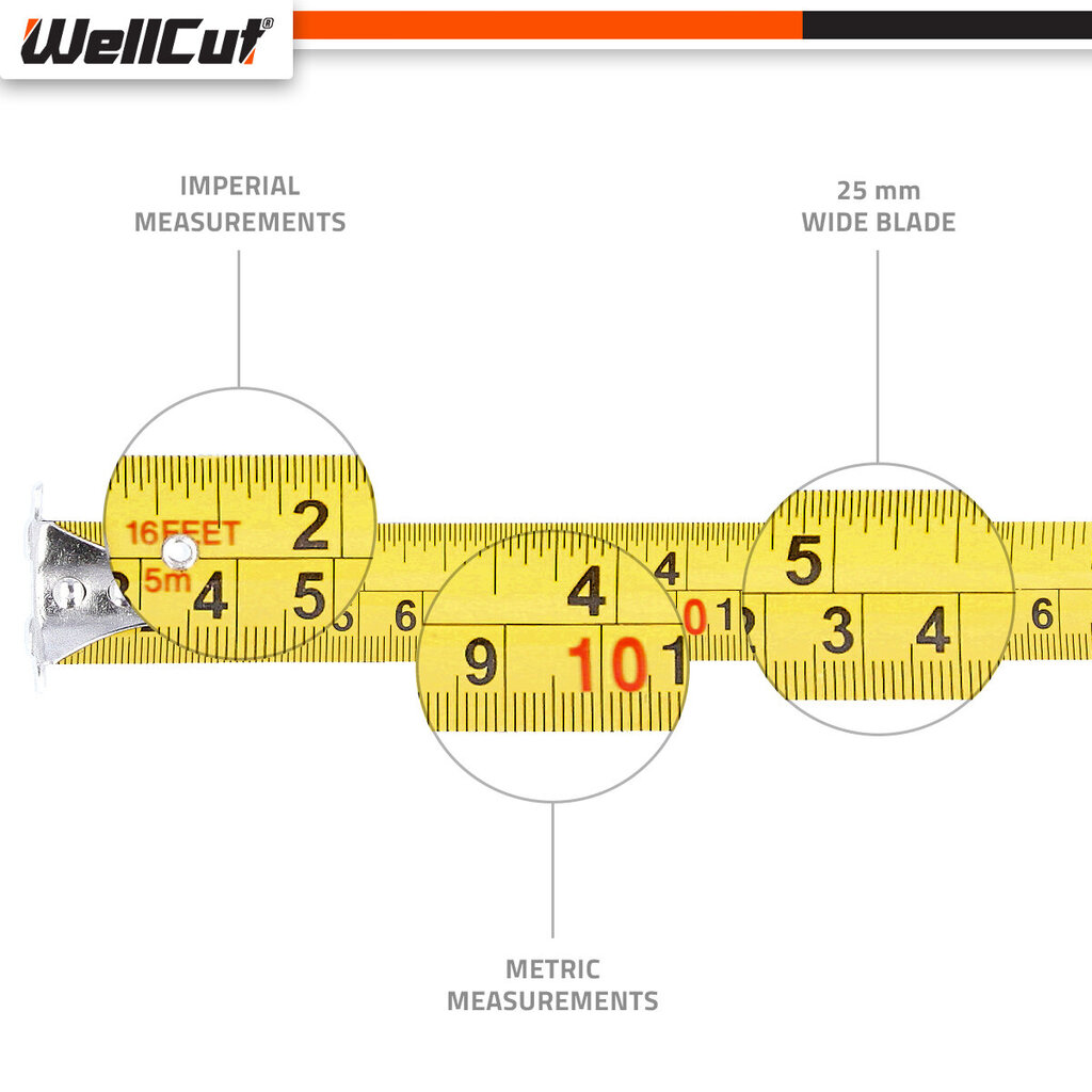 Mõõdulint Magnetic WellCut WC-MT525 цена и информация | Käsitööriistad | hansapost.ee