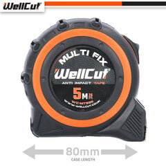 5m. Рулетка MAGNETIC UK BRAND, WellCut,  WC-MT525 цена и информация | Ручной инструмент, 18 В 125 мм бесщеточная угловая шлифовальная машина для Makita Cordless, замена литий-ионного аккумулятора | hansapost.ee