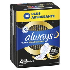 Hügieenisidemed Always Ultra Secure Night Size 4, 36 tk hind ja info | Tampoonid, hügieenisidemed ja menstruaalanumad | hansapost.ee