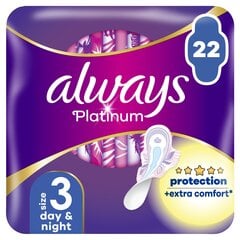 Гигиенические прокладки Always Platinum Size 3, Day & Night, 22 шт. цена и информация | Тампоны, гигиенические прокладки для критических дней, ежедневные прокладки | hansapost.ee