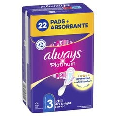 Hügieenisidemed Always Platinum Size 3, Day & Night, 22 tk hind ja info | Tampoonid, hügieenisidemed ja menstruaalanumad | hansapost.ee