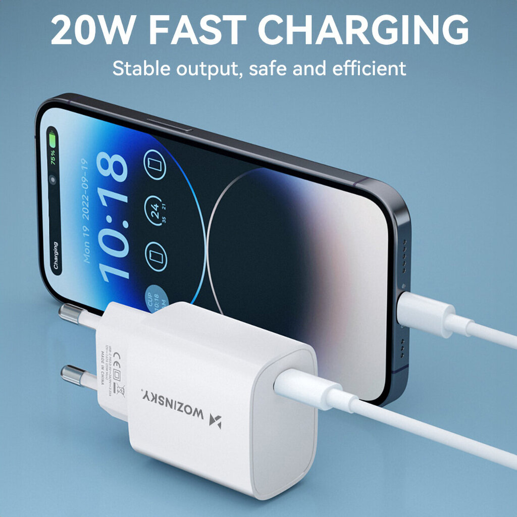 20W USB-C seinakontaktlaadija 100-240V, valge hind ja info | Laadijad mobiiltelefonidele | hansapost.ee