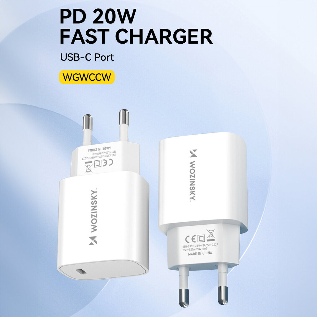 20W USB-C seinakontaktlaadija 100-240V, valge hind ja info | Laadijad mobiiltelefonidele | hansapost.ee