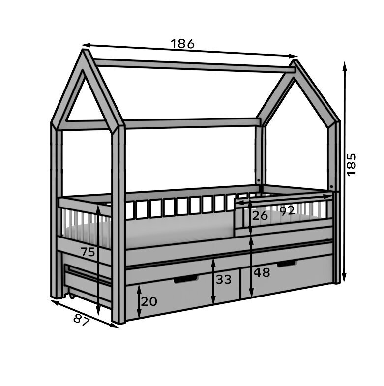 Lastevoodi ADRK Furniture Artes II, 80x180 cm, valge цена и информация | Lastevoodid | hansapost.ee