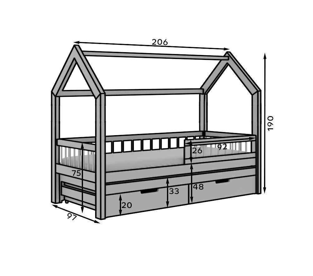 Lastevoodi ADRK Furniture Artes, 90x200 cm, hall цена и информация | Lastevoodid | hansapost.ee