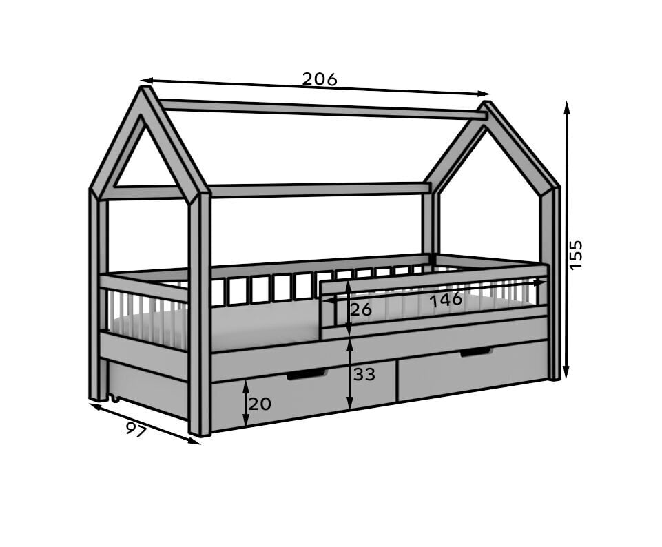 Lastevoodi ADRK Furniture Galicja, 90x200 cm, valge hind ja info | Lastevoodid | hansapost.ee